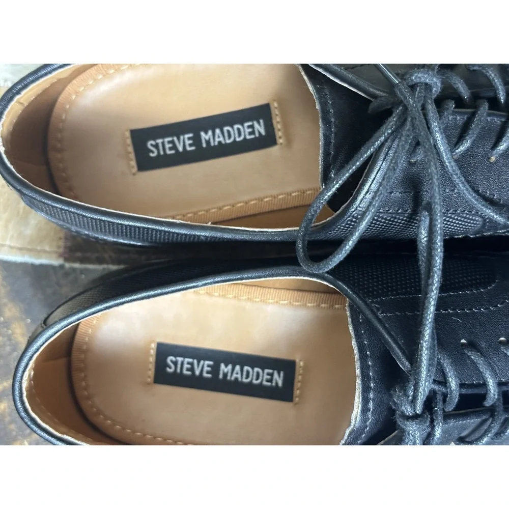 Steve Madden Bader Oxford Shoes 10.5 Black Leather Lace Up Dress Formal